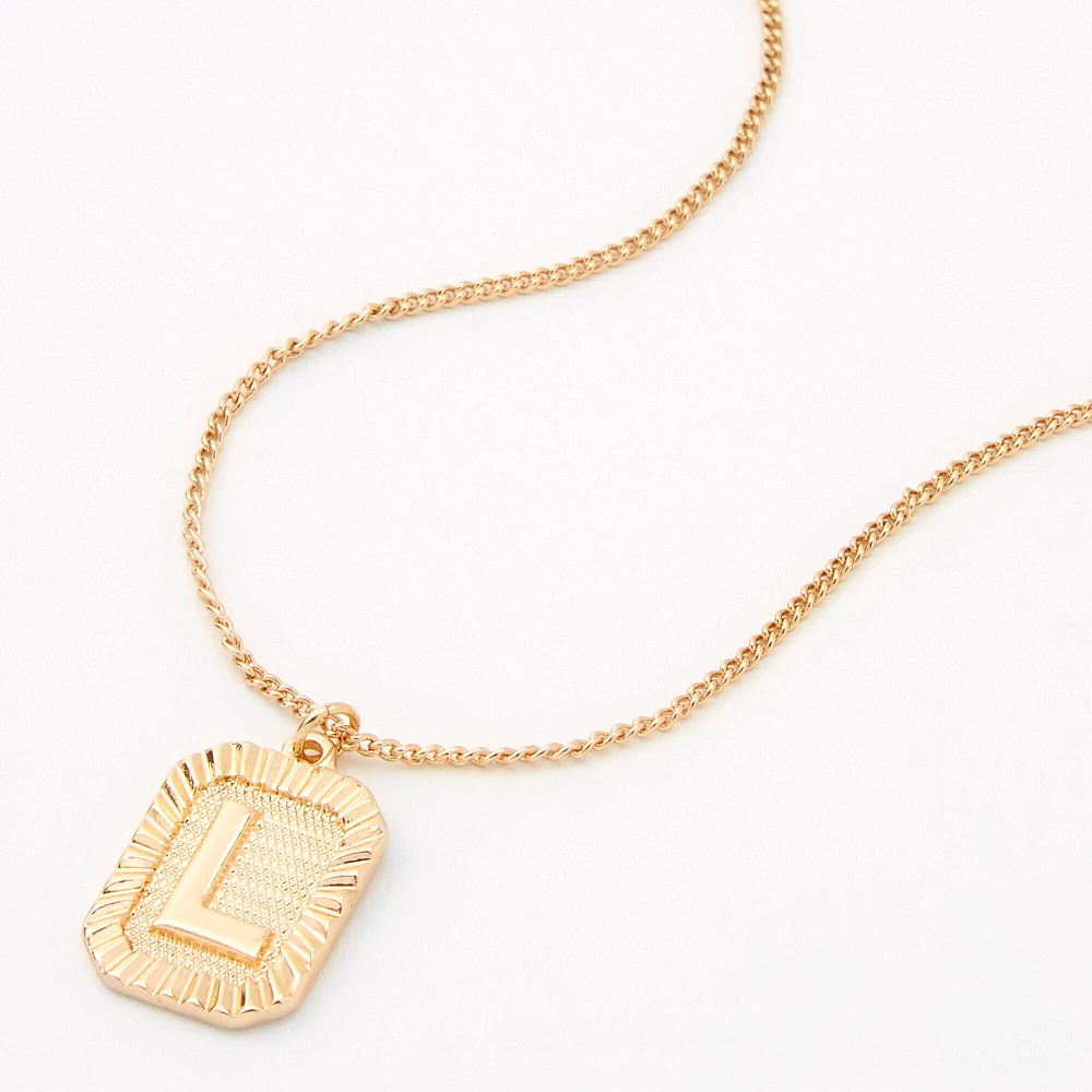 Gold Initial Rectangle Medallion Pendant Necklace