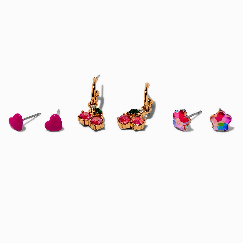 Pink Cherry Earring Set - 3 Pack