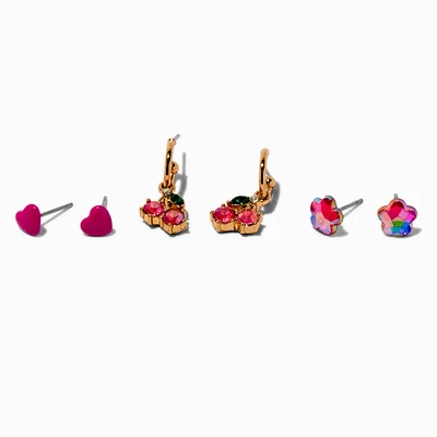 Pink Cherry Earring Set - 3 Pack