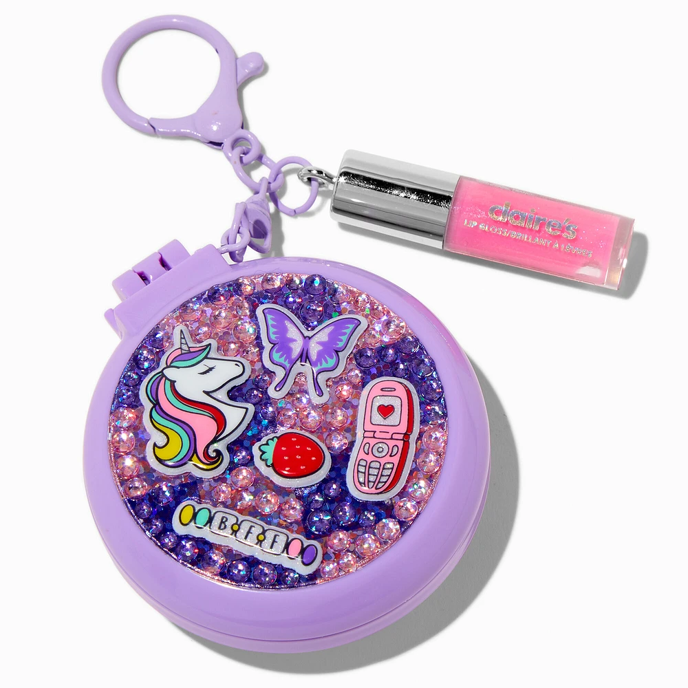 Purple Y2K Unicorn Hair Brush & Lip Gloss Keychain