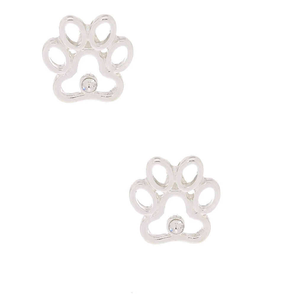 Silver Paw Print Stud Earrings