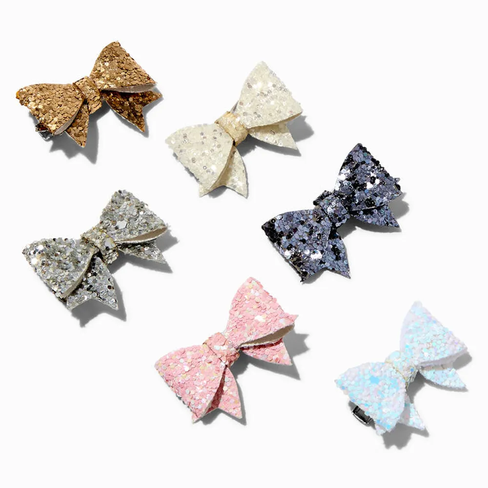 Claire's Club Glitter Sequin Hair Bow Clips - 6 Pack