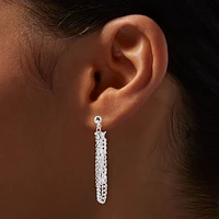 Silver-tone Two Chains Front & Back Drop Earrings