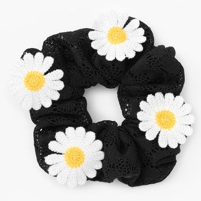 Giant Crochet Daisy Black Hair Scrunchie