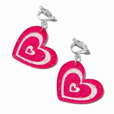 Pink Pulsating Heart 1.5" Clip-On Drop Earrings