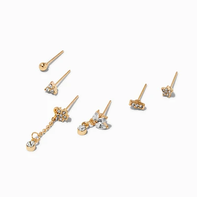 Gold-tone One Mixed Crystal Stud Earring Stack - 6 Pack