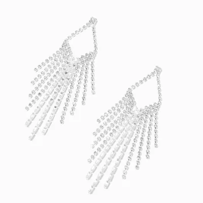Silver-tone Crystal Baguette Fringe 4" Drop Earrings