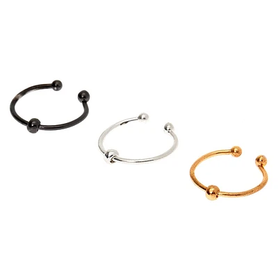 Mixed Metal Beaded Faux Hoop Nose Rings - 3 Pack