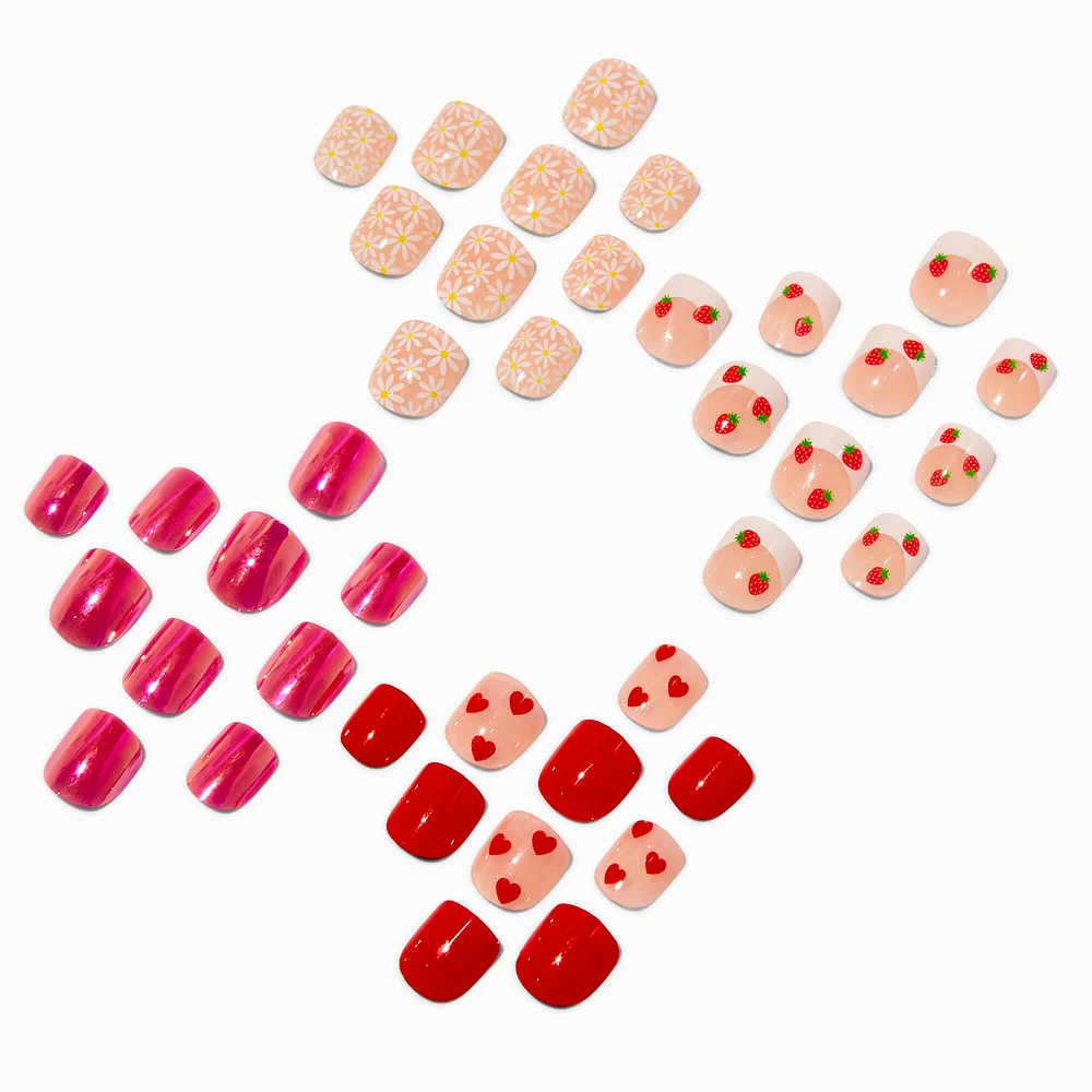 Claire's Club Strawberry Press On Vegan Faux Nail Set - 4 Pack