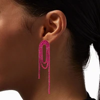 Hot Pink Rhinestone Loopy Lasso 3" Drop Earrings