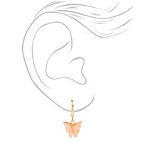 Pink 10MM Gold-tone Butterfly Huggie Hoop Earrings