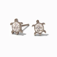 Silver Titanium Crystal Turtle Stud Earrings