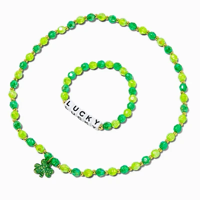 St. Patrick's Day Lucky & Shamrock Beaded Jewelry Set - 2 Pack