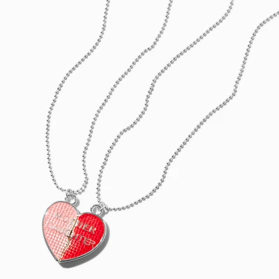 Mother Daughter Heart Pendant Necklaces - 2 Pack