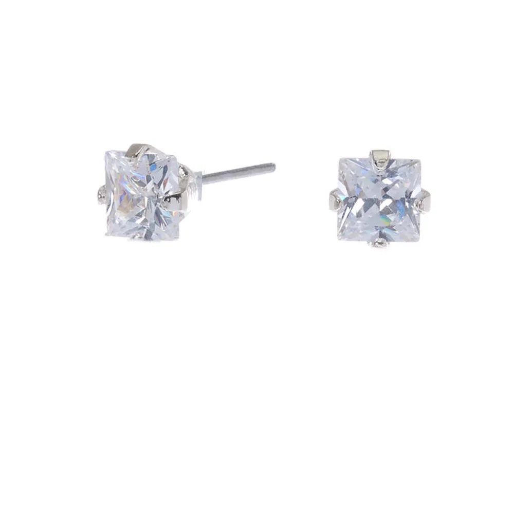 Sterling Silver Cubic Zirconia Square Stud Earrings - 3mm