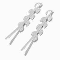 Silver Pavé Leaf Hair Pins - 2 Pack