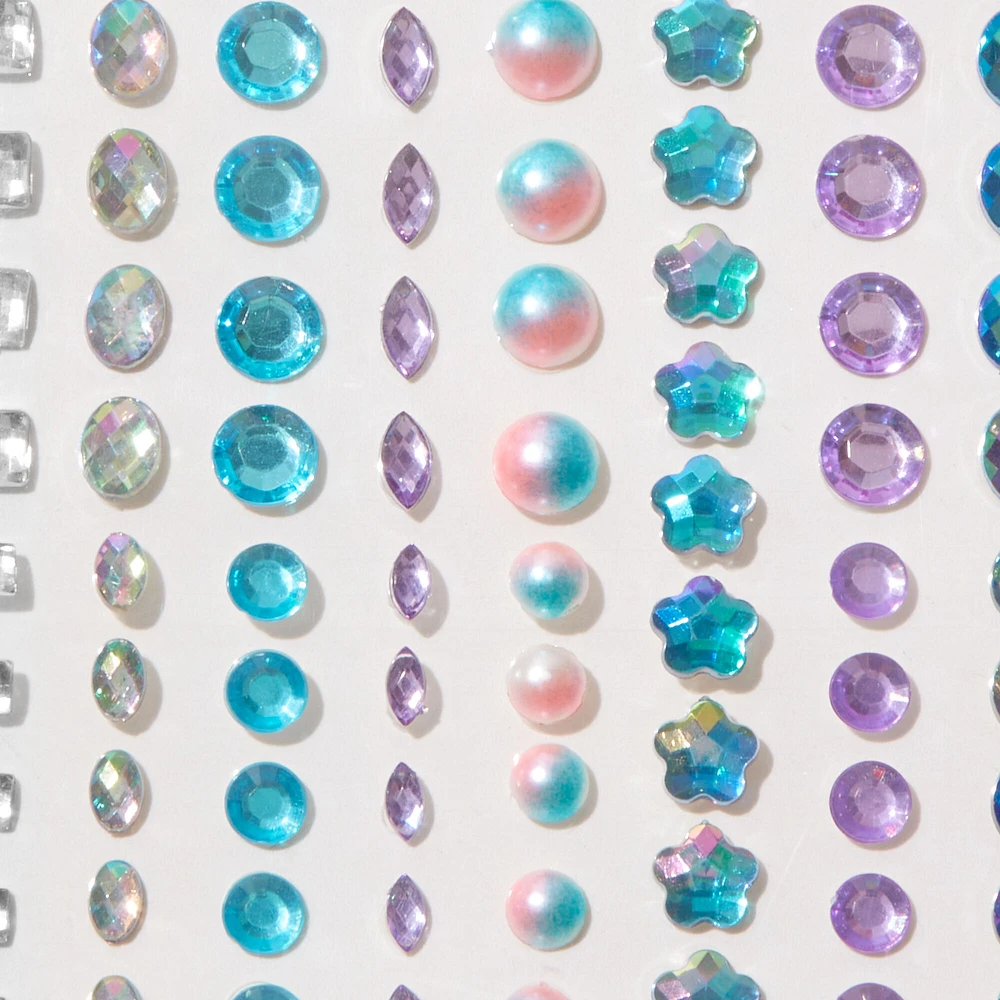 Purple & Blue Assorted Crystal Hair Gems - 80 Pack