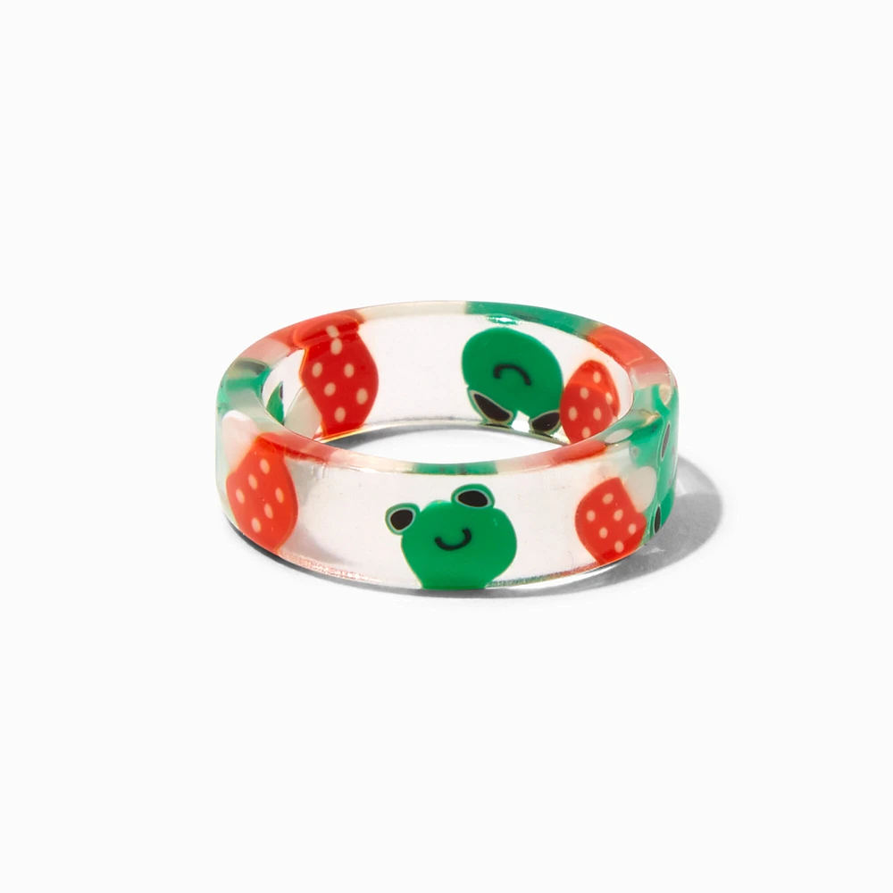 Red Mushrooms & Green Frogs Resin Ring