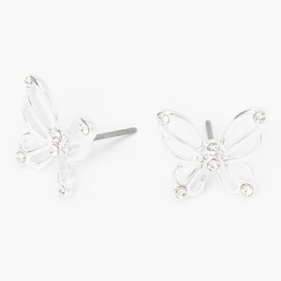 Silver Embellished Open Butterfly Stud Earrings