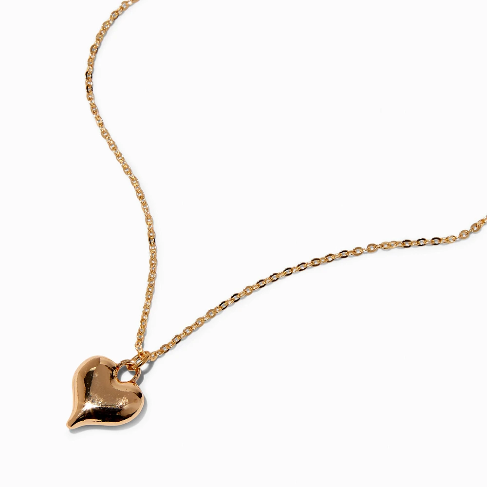 Gold-tone Puffy Heart Pendant Necklace