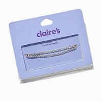 Silver-tone Rhinestone Box Chain Anklets - 2 Pack