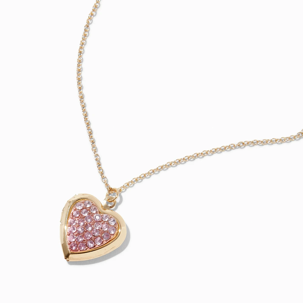 Pink Pavé Heart Locket Pendant Necklace