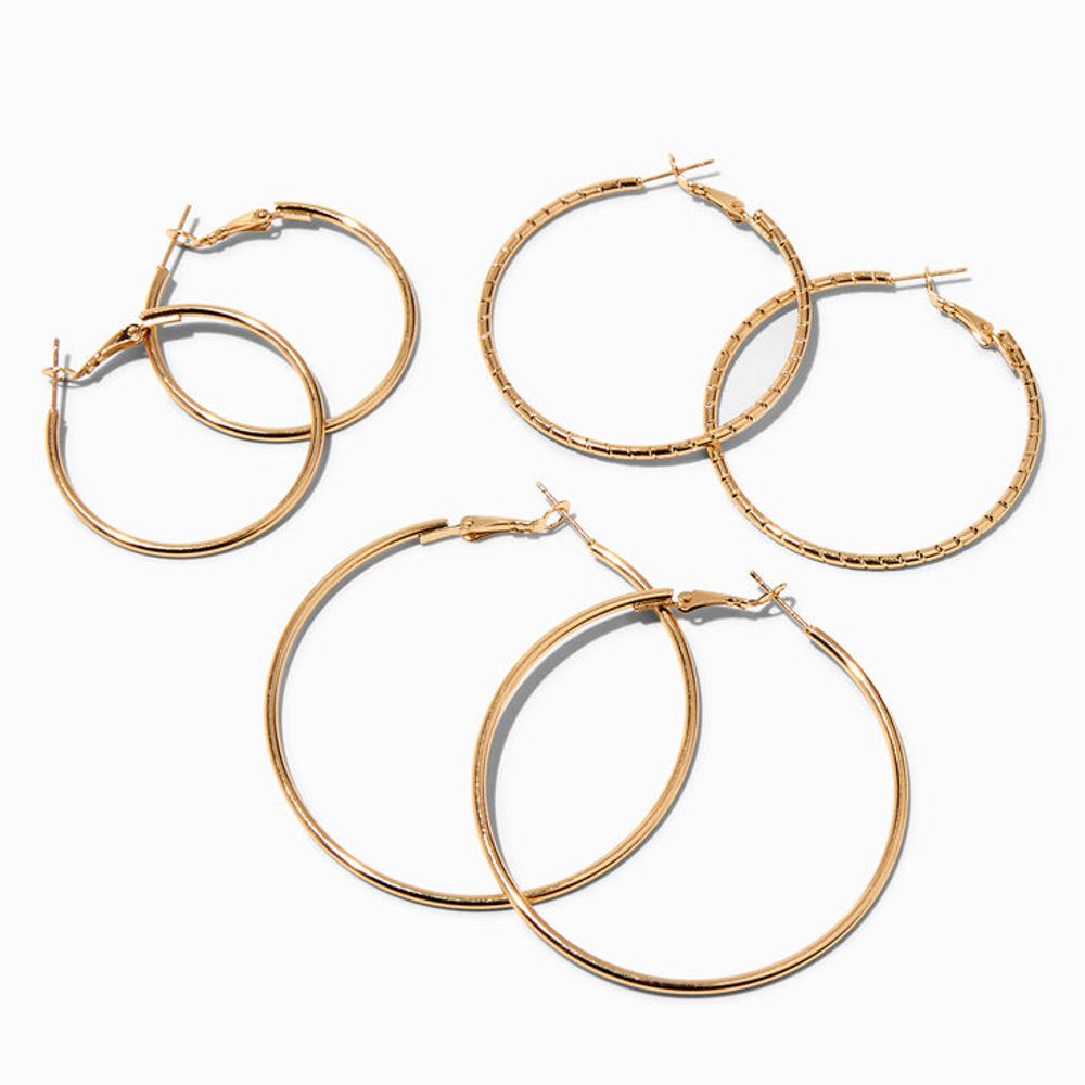 Gold 40MM Mixed Hoop Earrings - 3 Pack