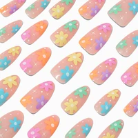 Multicolored Daisy Long Almond Vegan Faux Nail Set - 24 Pack