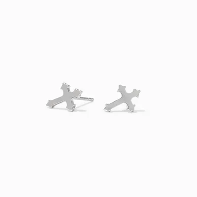 Silver Titanium Cross Stud Earrings