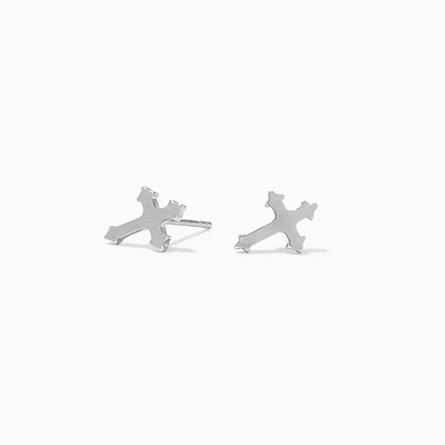 C LUXE by Claire's Silver-tone Titanium Cross Stud Earrings