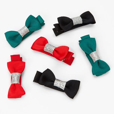 Claire's Club Holiday Hair Bow Clips - 6 Pack