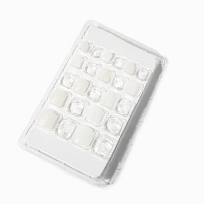 White Snowflake Glitter Square Vegan Press On Faux Nail Set - 24 Pack
