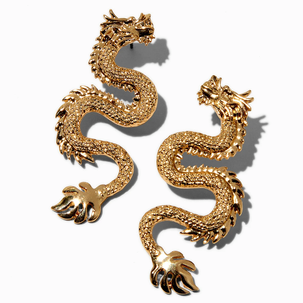 Gold-tone Dragon 2" Drop Earrings