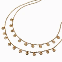 Gold-tone Coin Charm Multi-Strand Necklace