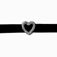 Silver-tone Crystal Heart Pendant Black Velvet Choker Necklace