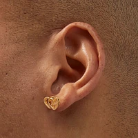 Gold-tone Double Heart Stud Earrings