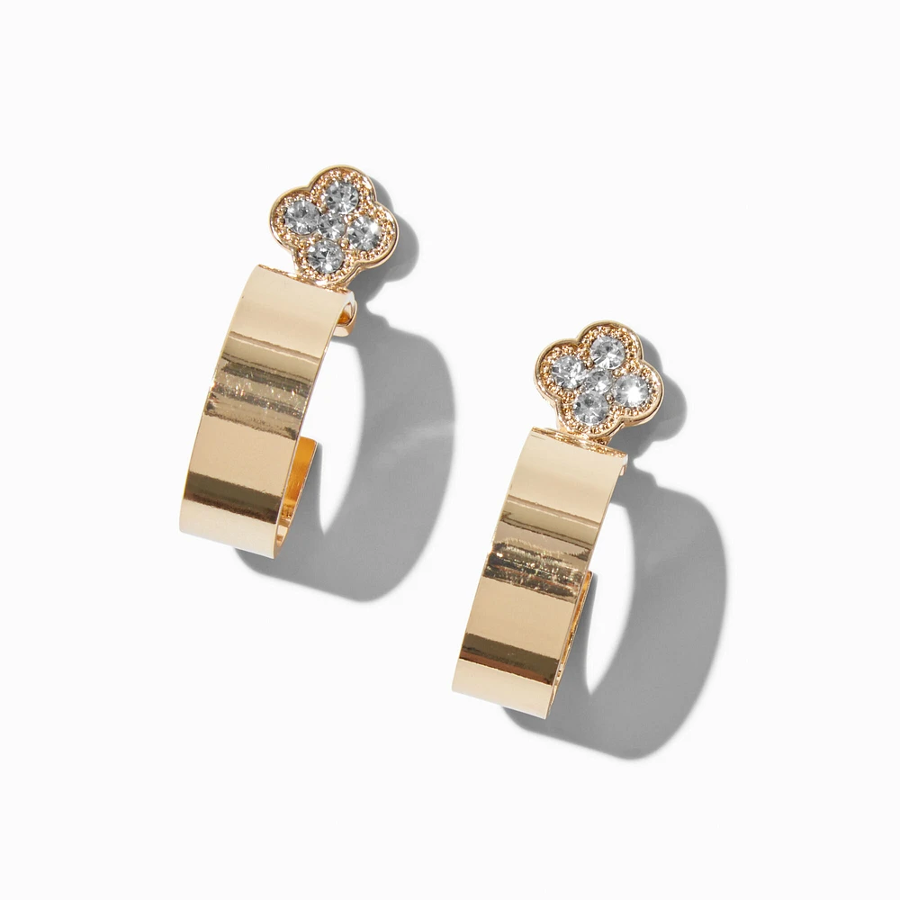 Gold-tone Crystal Clover Hoop Earrings