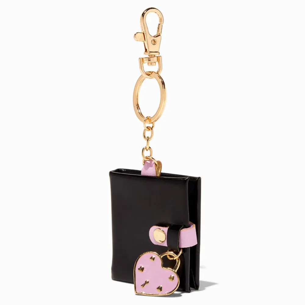 Purple Heart Charm Black Mini Diary Keychain