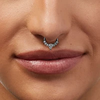 16G Silver-tone Stainless Steel Crown Septum Nose Hoop - 3 Pack