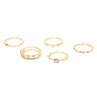 Gold Crystal Bamboo Rings - 5 Pack