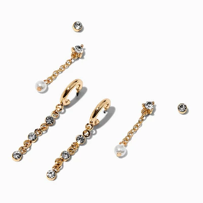 Crystal & Pearl Fancy Drop Gold-tone Earring Stackables Set - 3 Pack