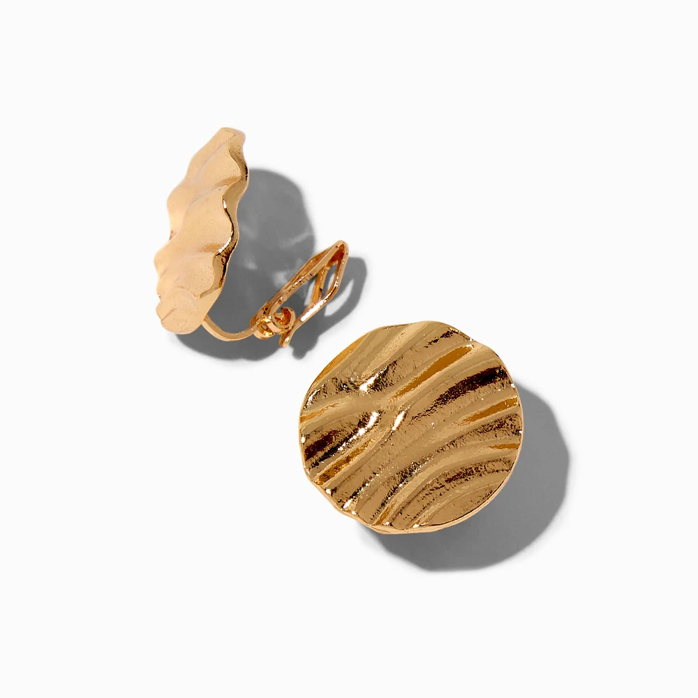 Gold-tone Wavy Disc Clip-On Earrings