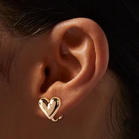 Gold-tone Puffy Heart Clip-On Stud Earrings