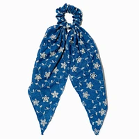 Embroidered Floral Denim Hair Scrunchie Scarf