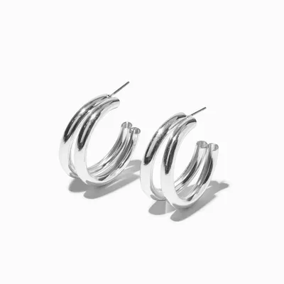 Silver-tone Double Tube 30MM Hoop Earrings