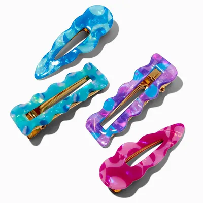 Blue & Pink Wavy Retro Hair Clips - 4 Pack