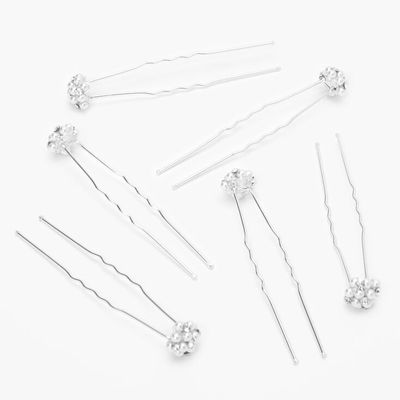 Silver Faux Pearl Cluster Hair Pins - 6 Pack