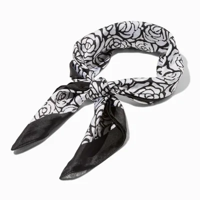 Black and White Silky Roses Headwrap