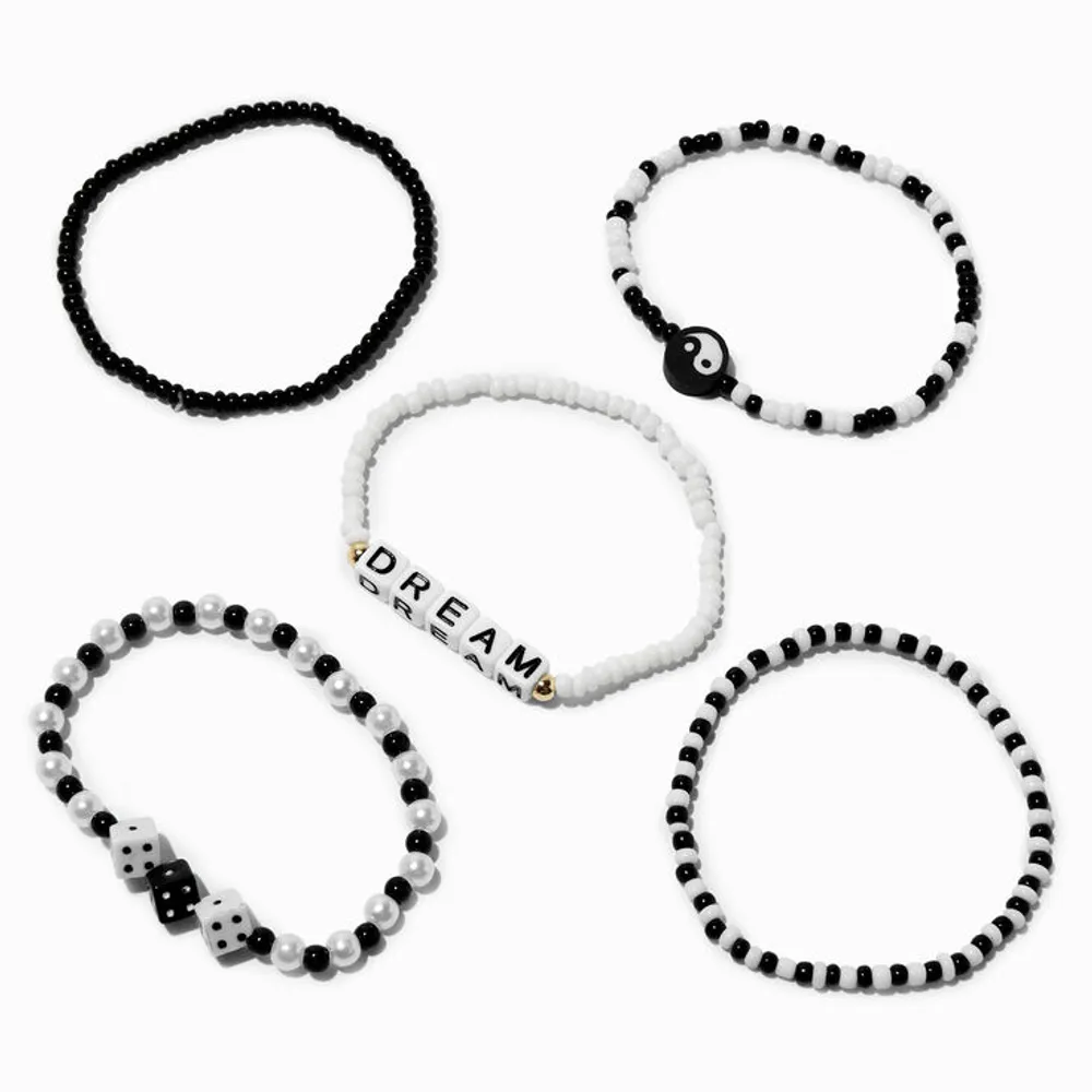 Claire's Black & White Dream Beaded Stretch Bracelets - 5 Pack