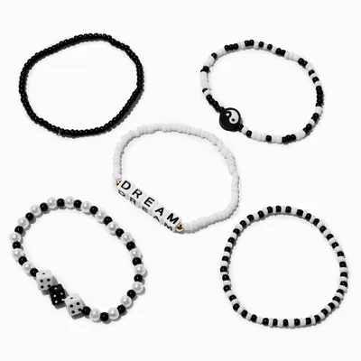 Black & White Dream Beaded Stretch Bracelets - 5 Pack